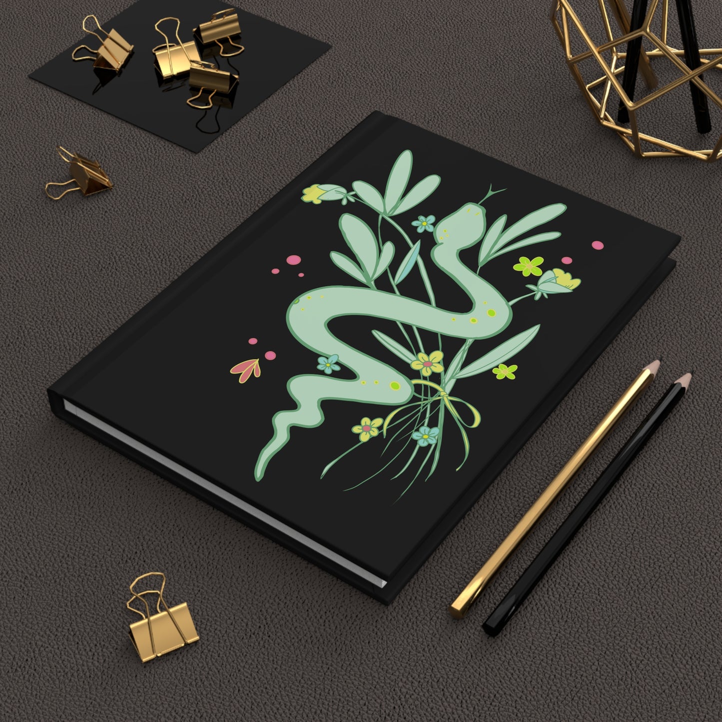 Green Floral Snake Blank Lined Journal