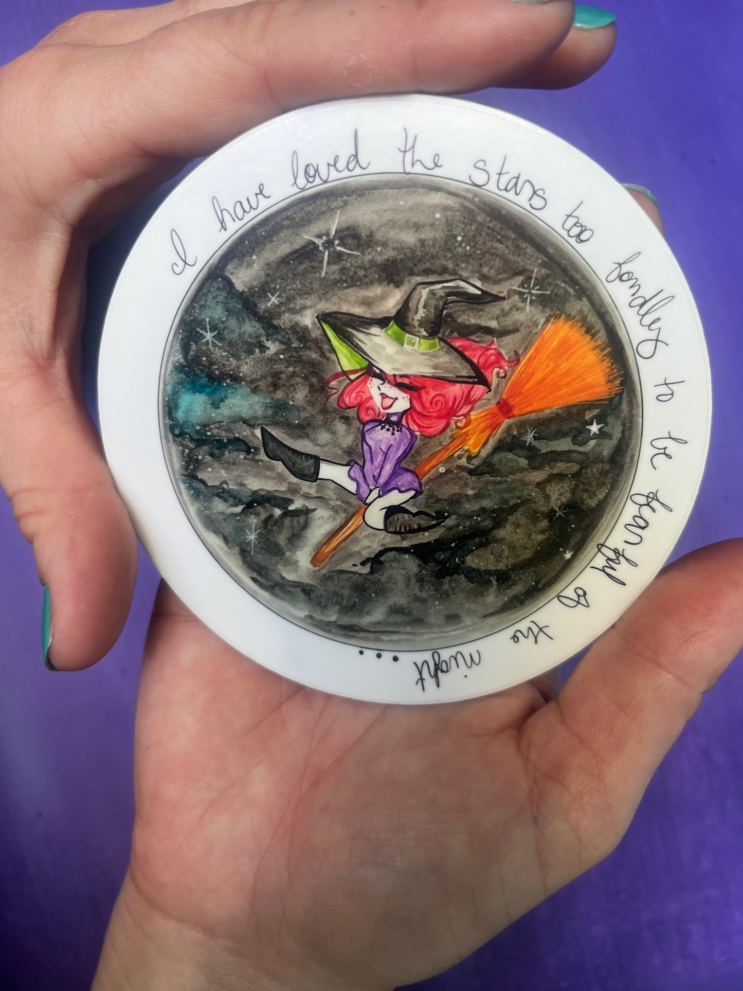 Witch on Broomstick 4" x 4" Vinyl Stickers