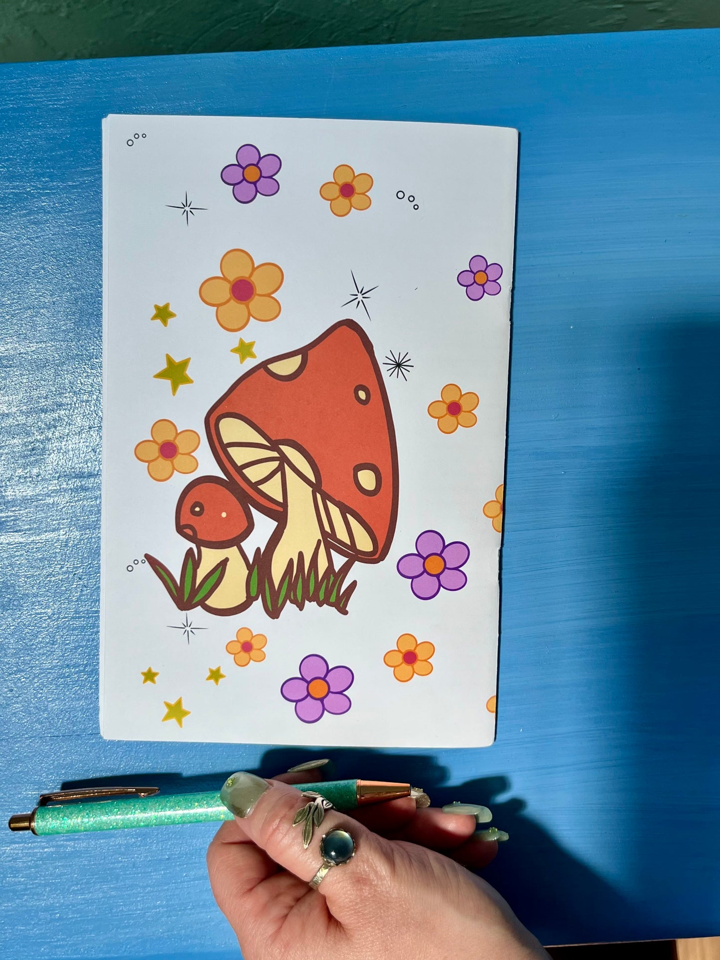 Pink and Red Groovy Shrooms Zine Style Lined Notebook