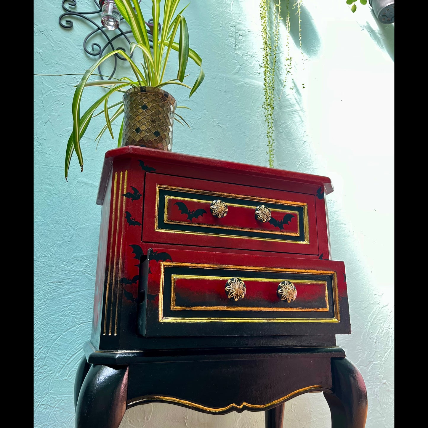 Whimsical Fall Decor: Tall Golden Mosaic Planter & Air-Purifying Spider Plant