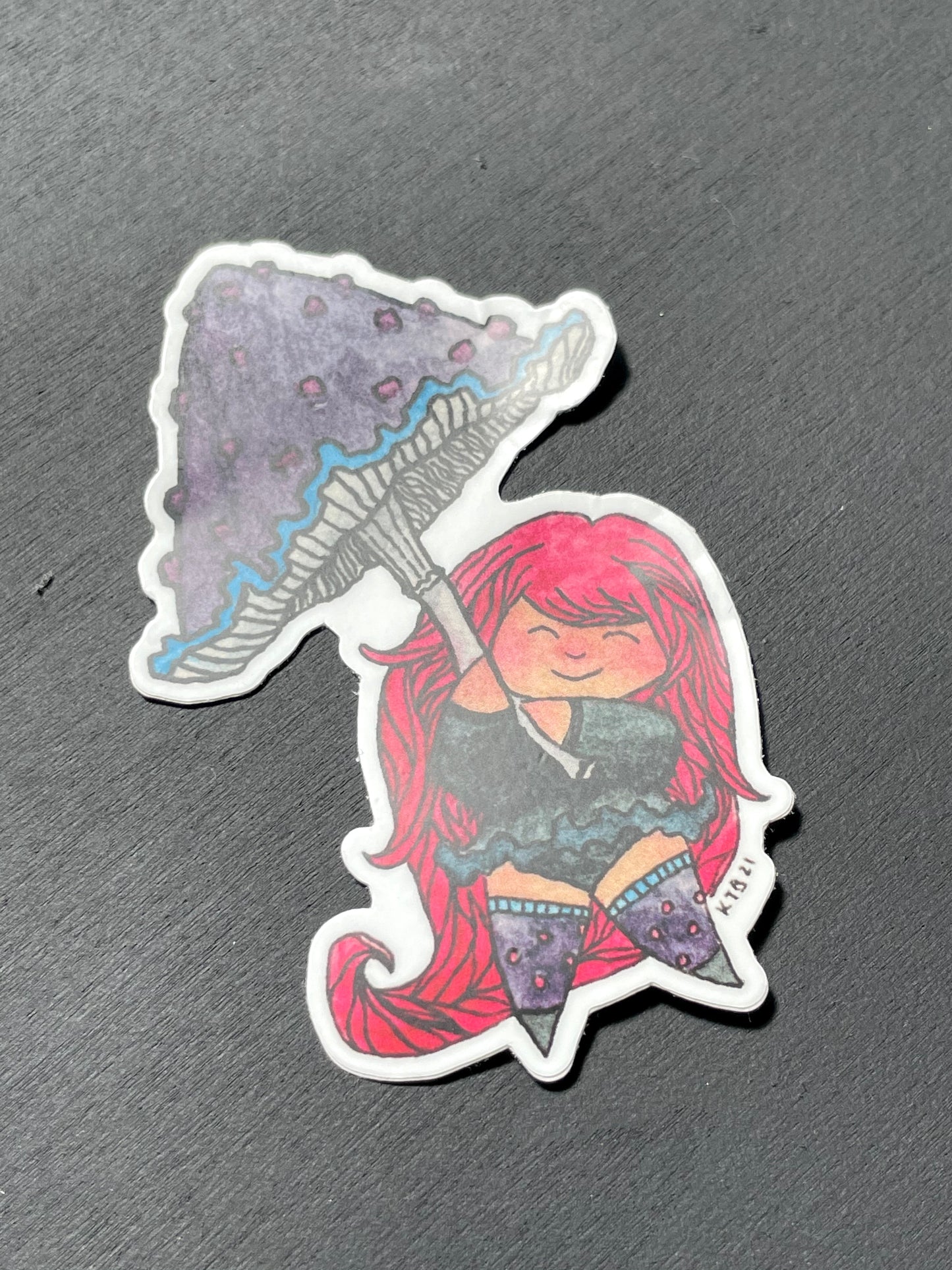 Cute Magenta Pixie with Mushroom Umbrella Vinyl Sticker