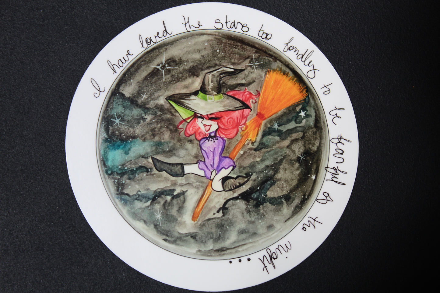 Witch on Broomstick 4" x 4" Vinyl Stickers
