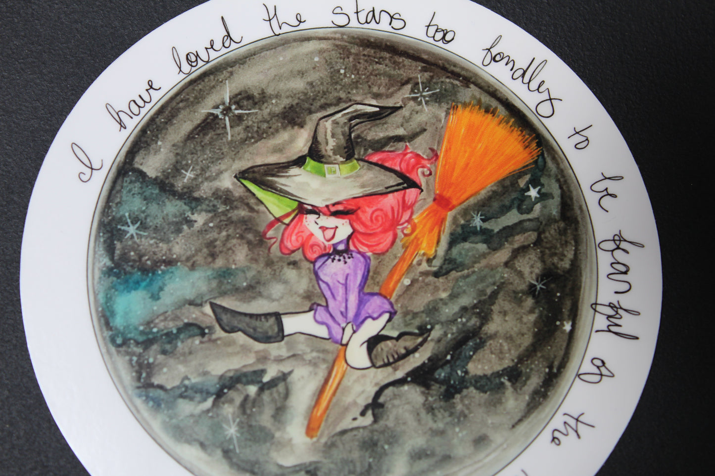 Witch on Broomstick 4" x 4" Vinyl Stickers