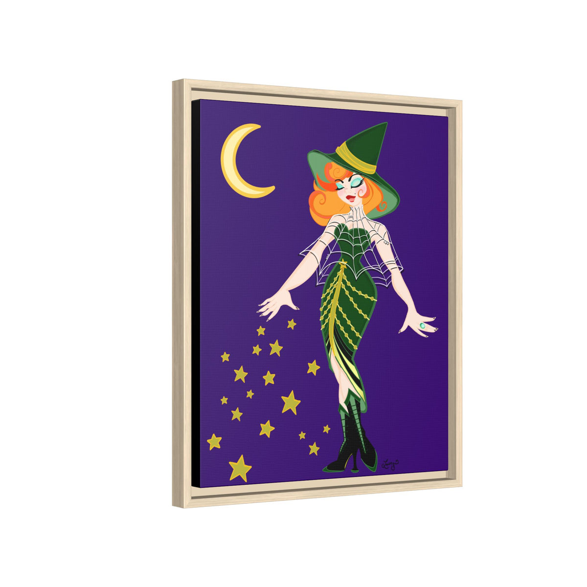 A Fashionable Witch Framed Print on Matte Canvas by Lauryn
