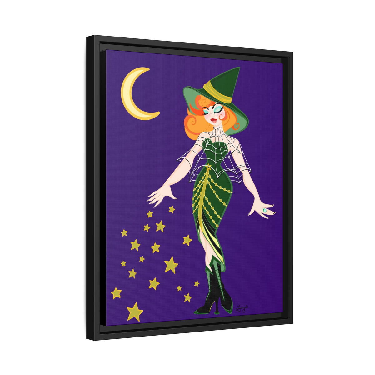 A Fashionable Witch Framed Print on Matte Canvas by Lauryn