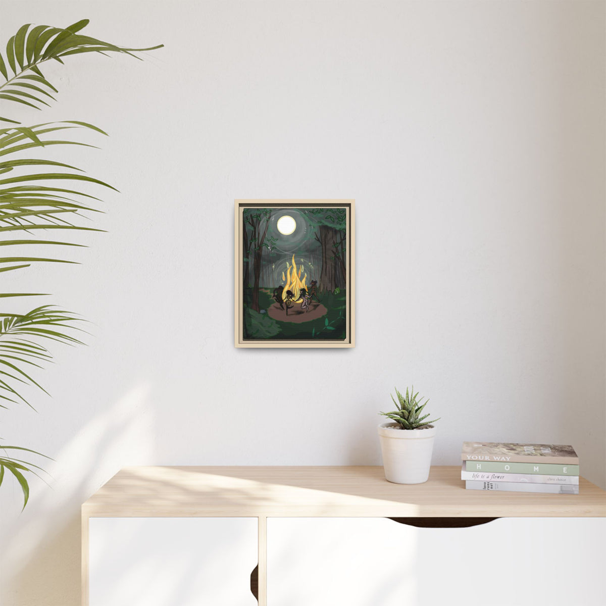 Full Moon Forest Coven Ritual Framed Print on Matte Canvas by Lauryn