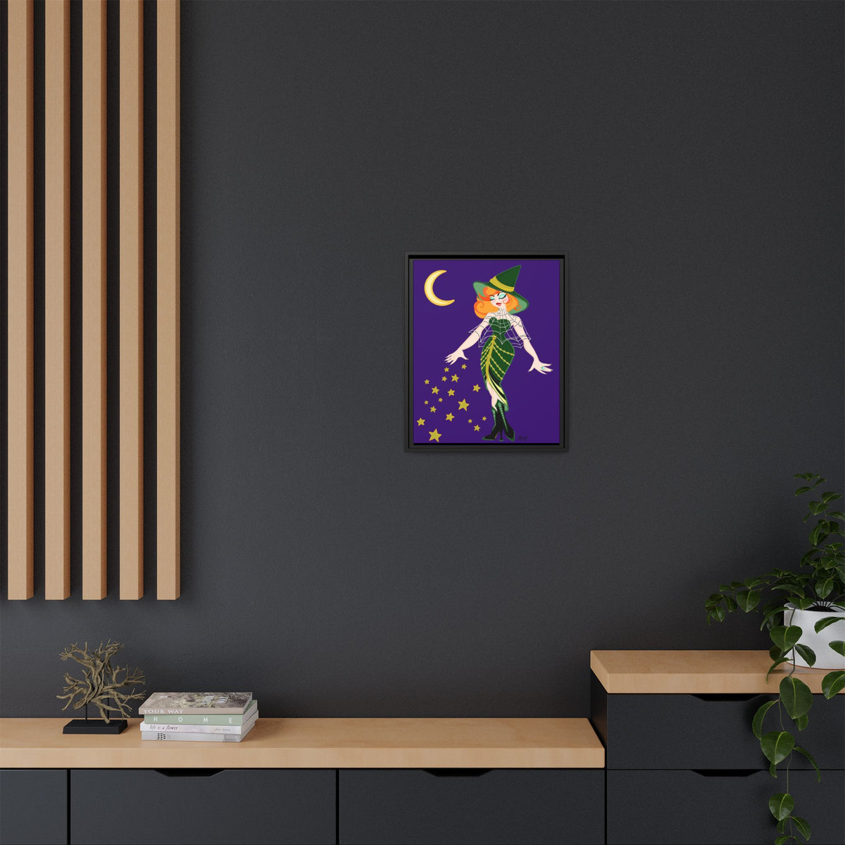 A Fashionable Witch Framed Print on Matte Canvas by Lauryn