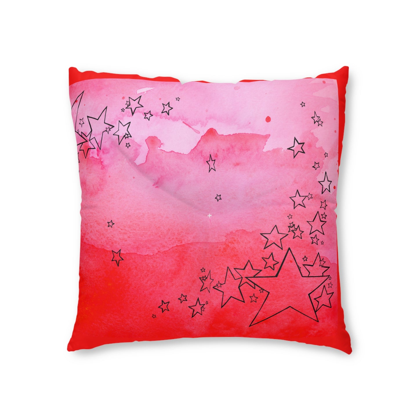 Red Tufted  Square Floor Pillow with Star Illustration