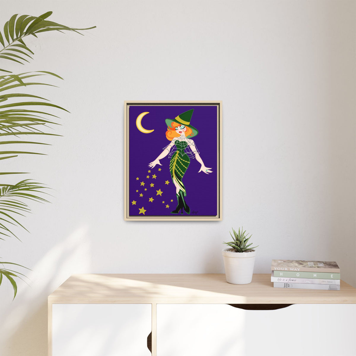 A Fashionable Witch Framed Print on Matte Canvas by Lauryn