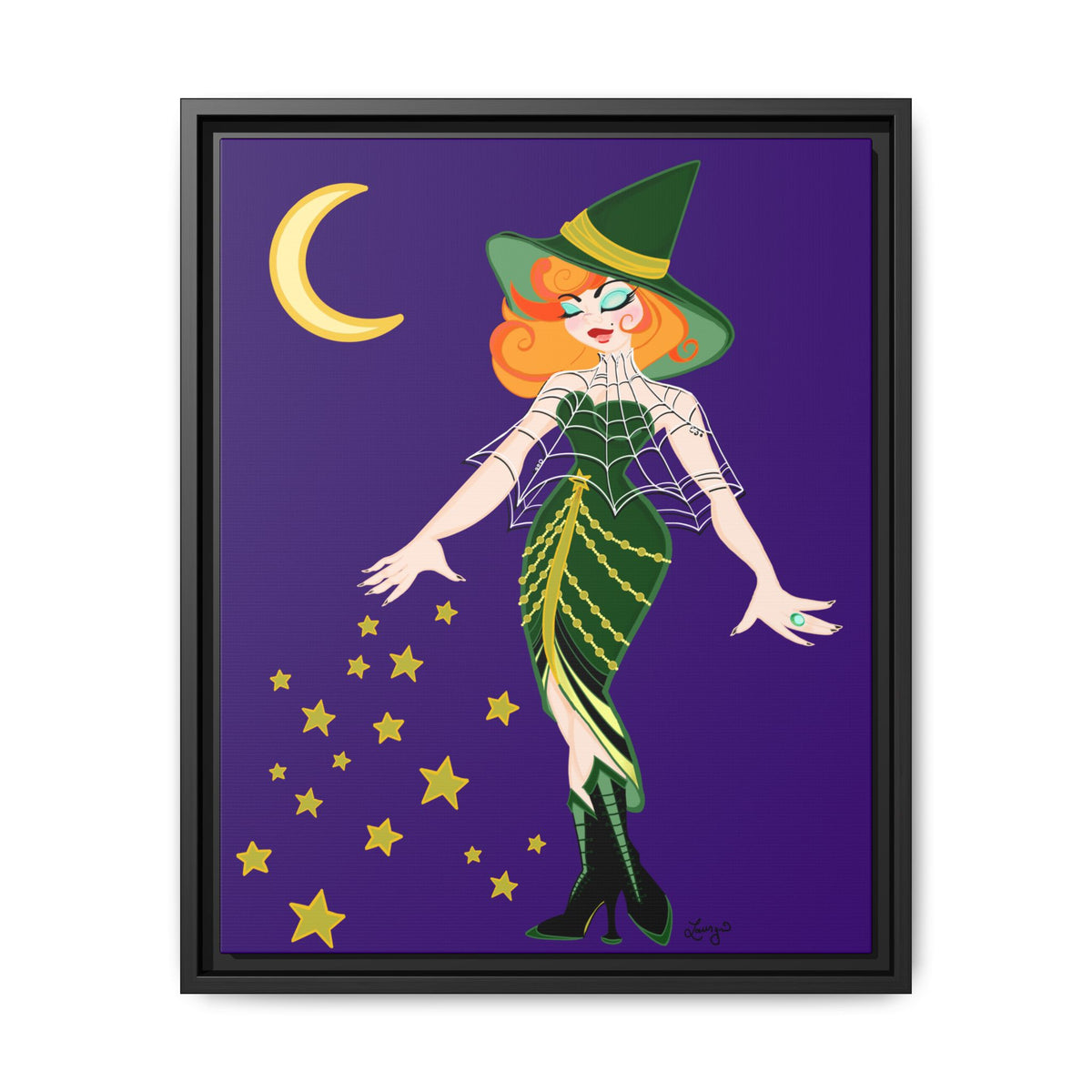 A Fashionable Witch Framed Print on Matte Canvas by Lauryn
