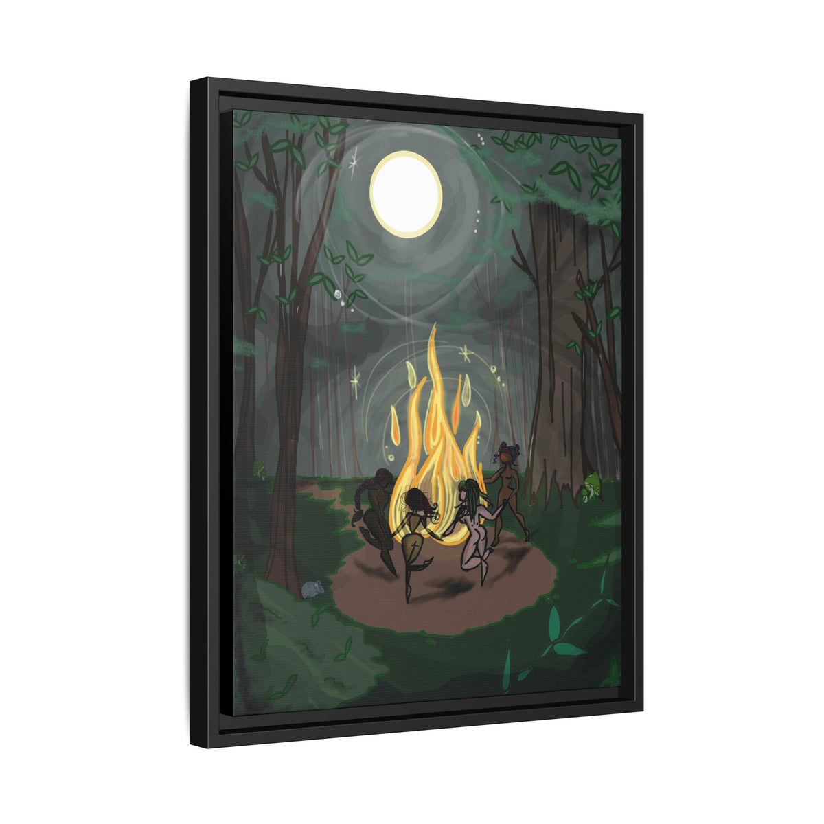 Full Moon Forest Coven Ritual Framed Print on Matte Canvas by Lauryn