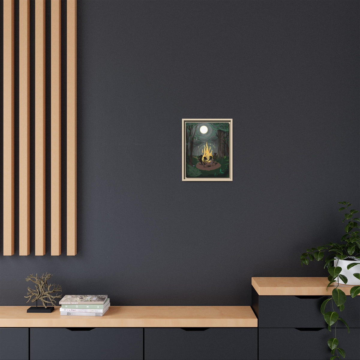 Full Moon Forest Coven Ritual Framed Print on Matte Canvas by Lauryn