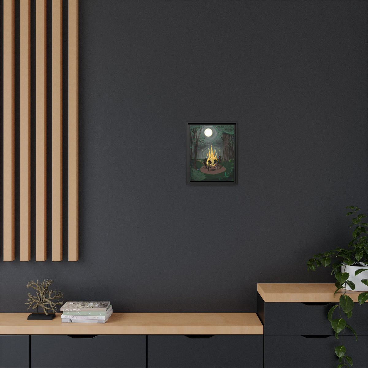 Full Moon Forest Coven Ritual Framed Print on Matte Canvas by Lauryn