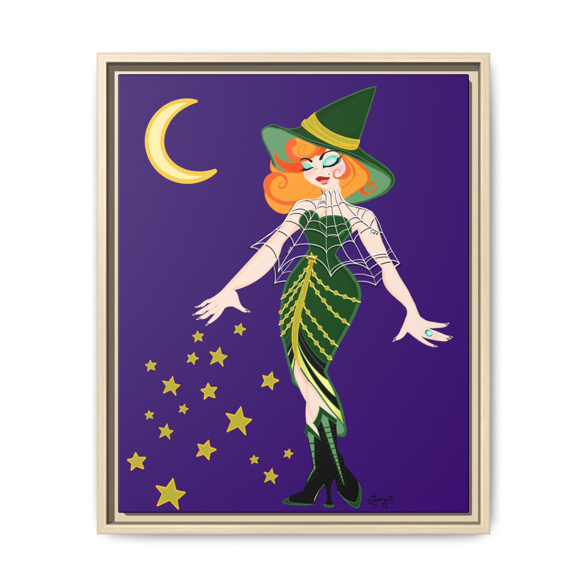 A Fashionable Witch Framed Print on Matte Canvas by Lauryn