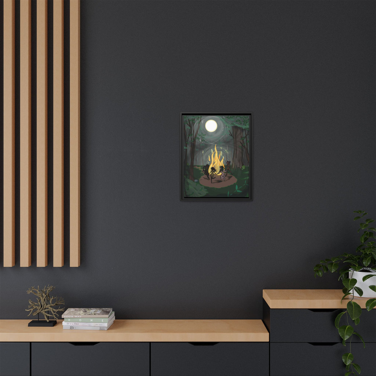 Full Moon Forest Coven Ritual Framed Print on Matte Canvas by Lauryn