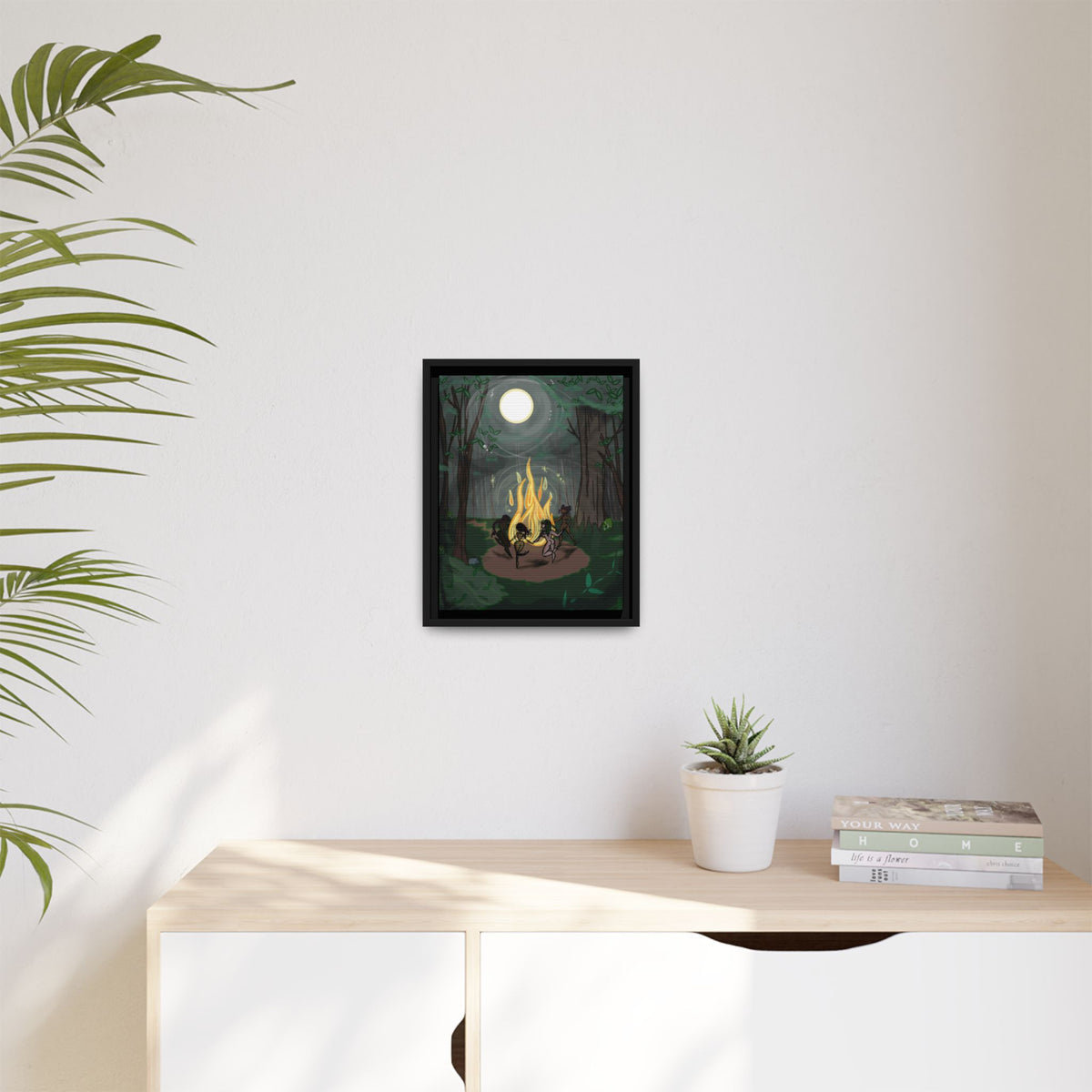 Full Moon Forest Coven Ritual Framed Print on Matte Canvas by Lauryn