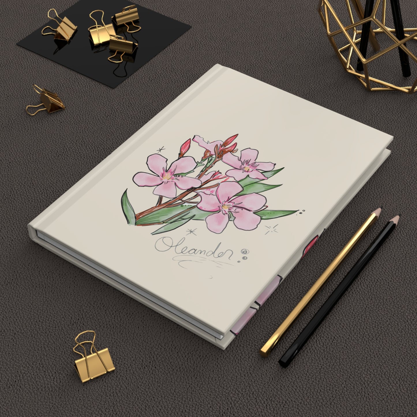 Pink Oleander Botanical Illustration Blank Journal