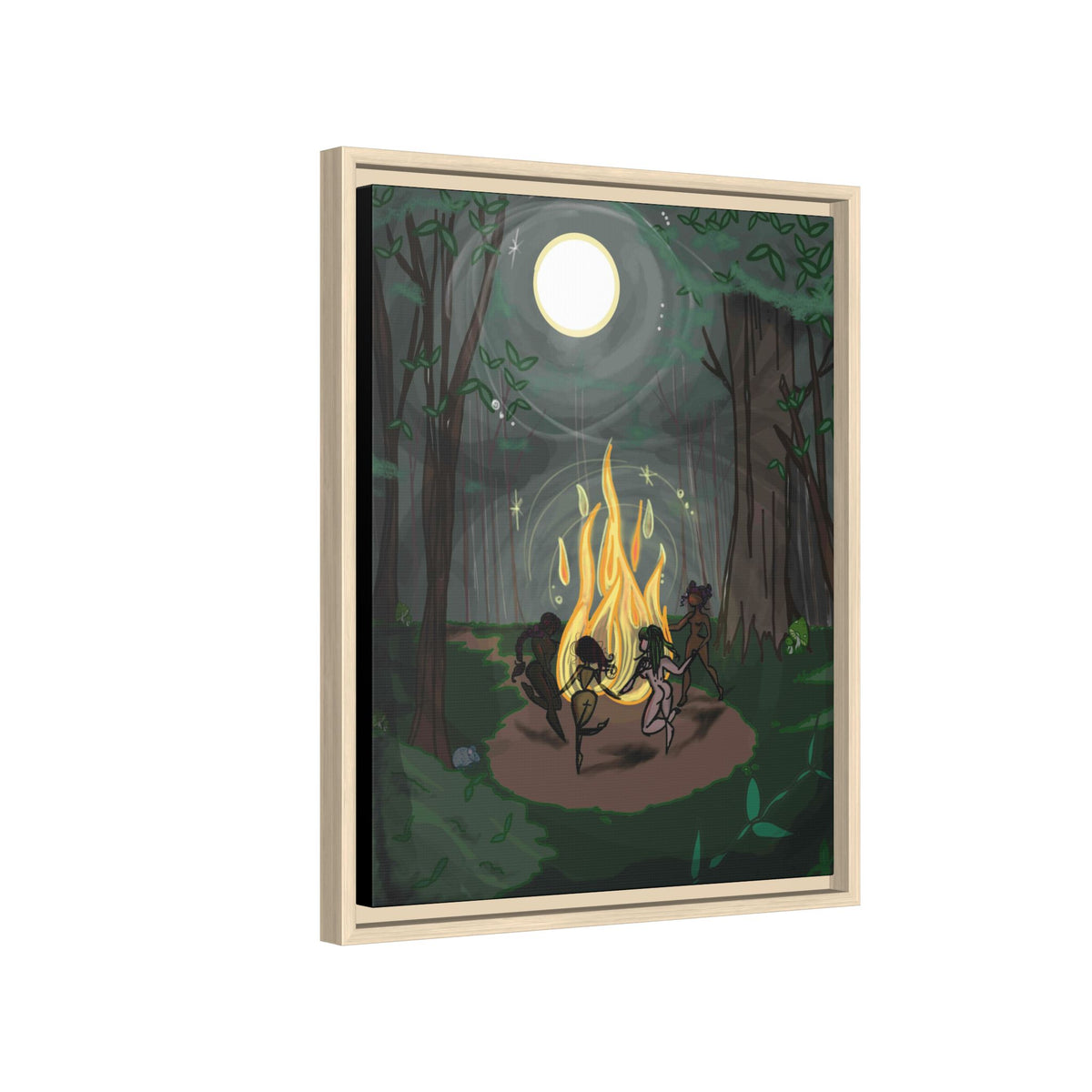 Full Moon Forest Coven Ritual Framed Print on Matte Canvas by Lauryn