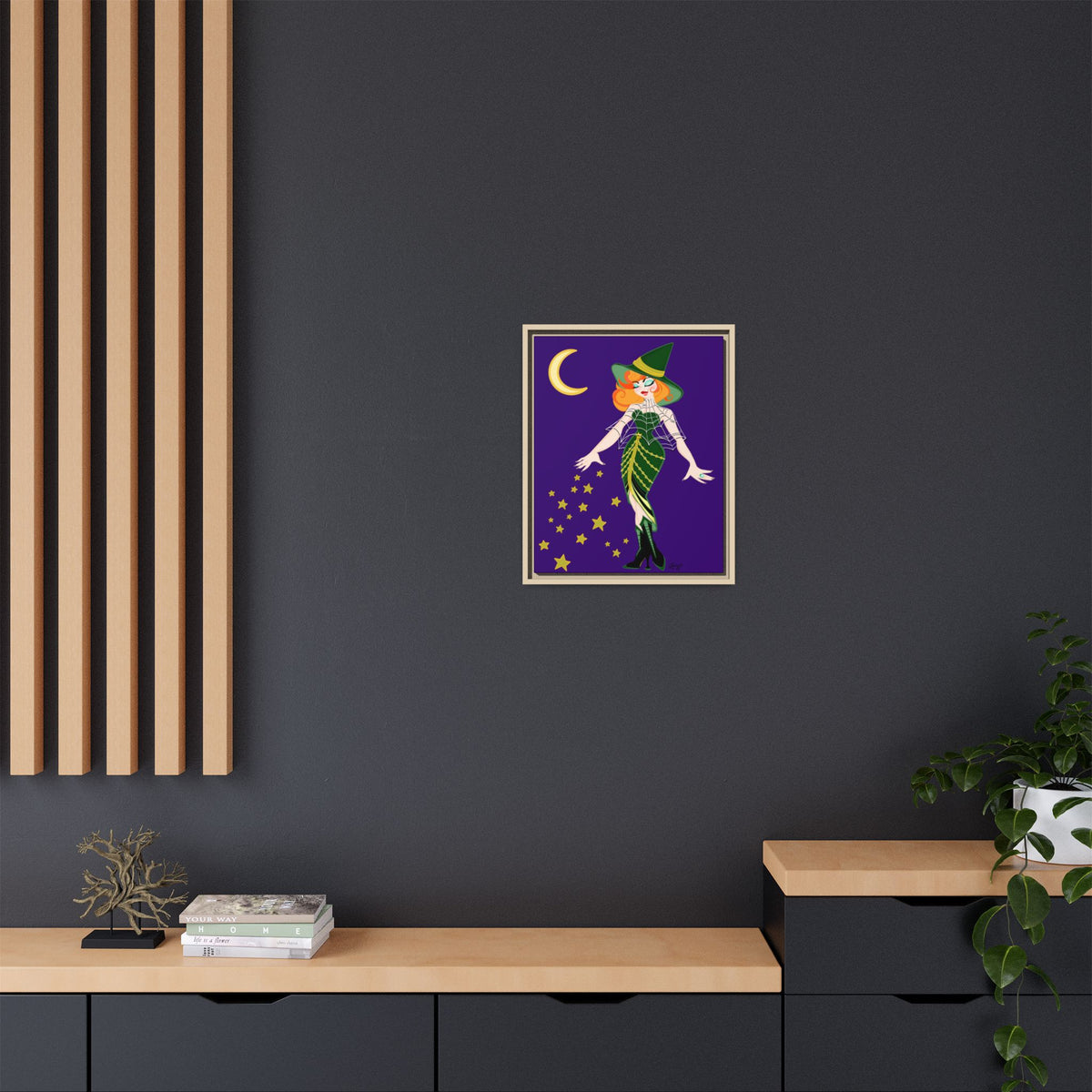 A Fashionable Witch Framed Print on Matte Canvas by Lauryn