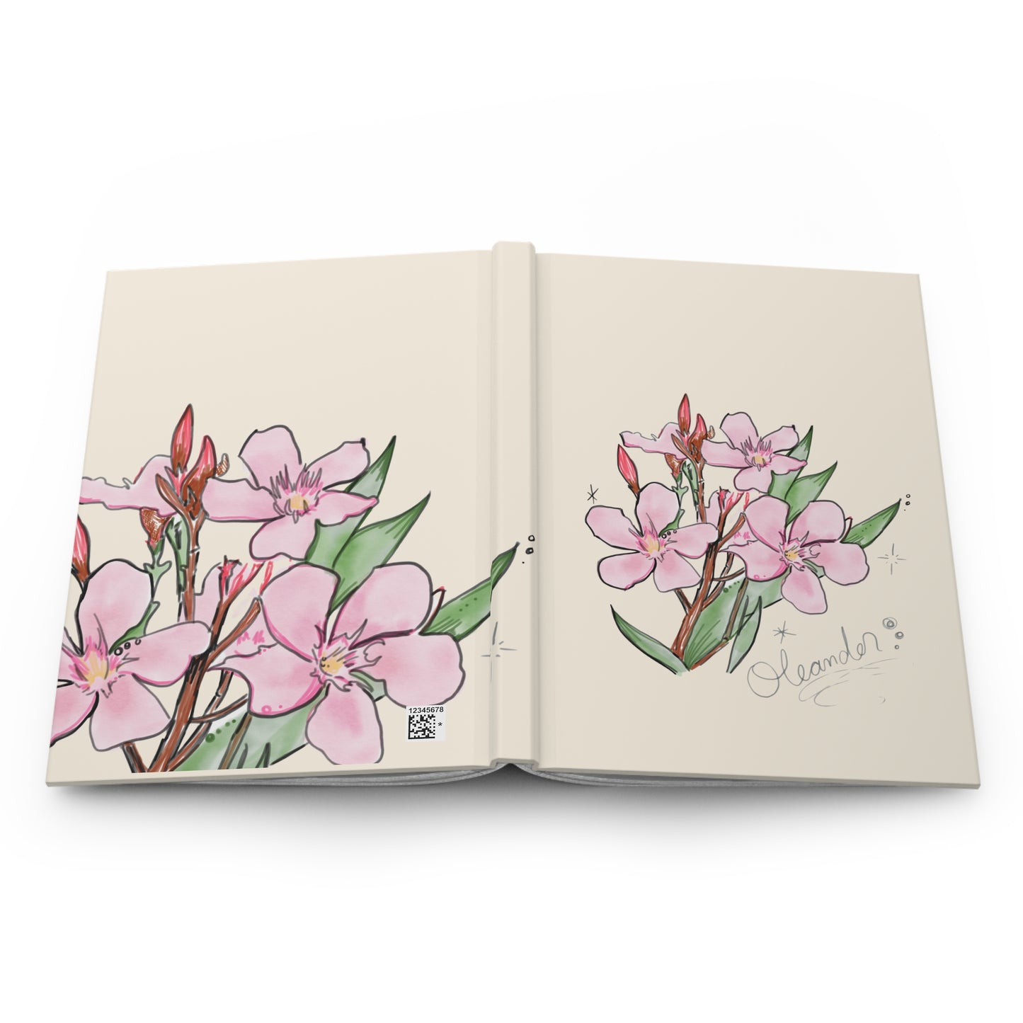 Pink Oleander Botanical Illustration Blank Journal