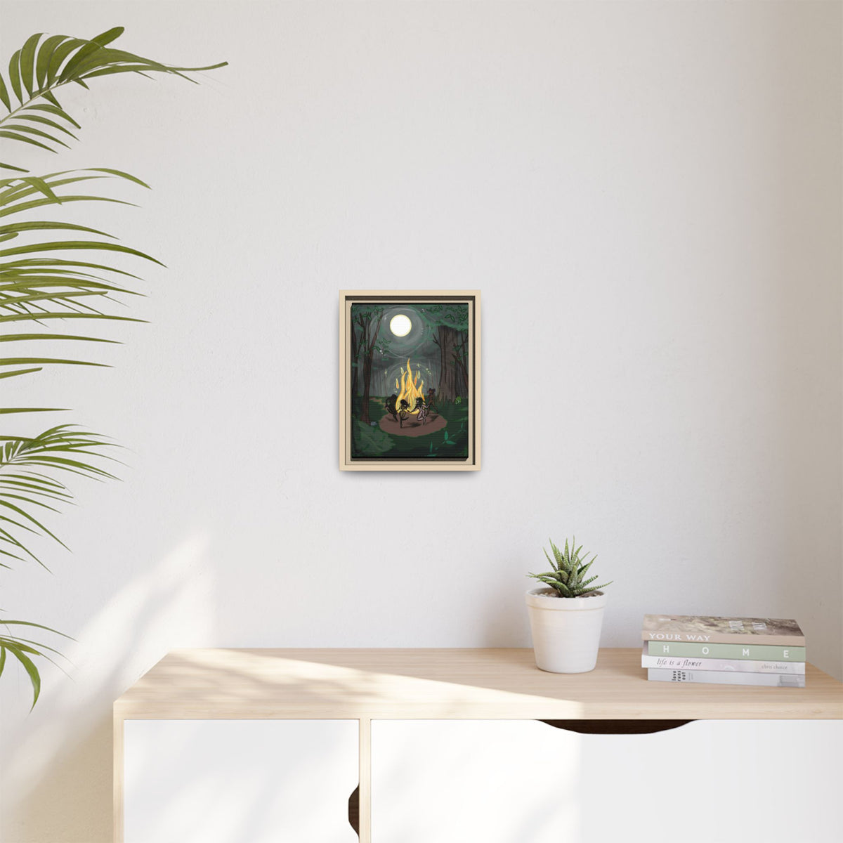 Full Moon Forest Coven Ritual Framed Print on Matte Canvas by Lauryn