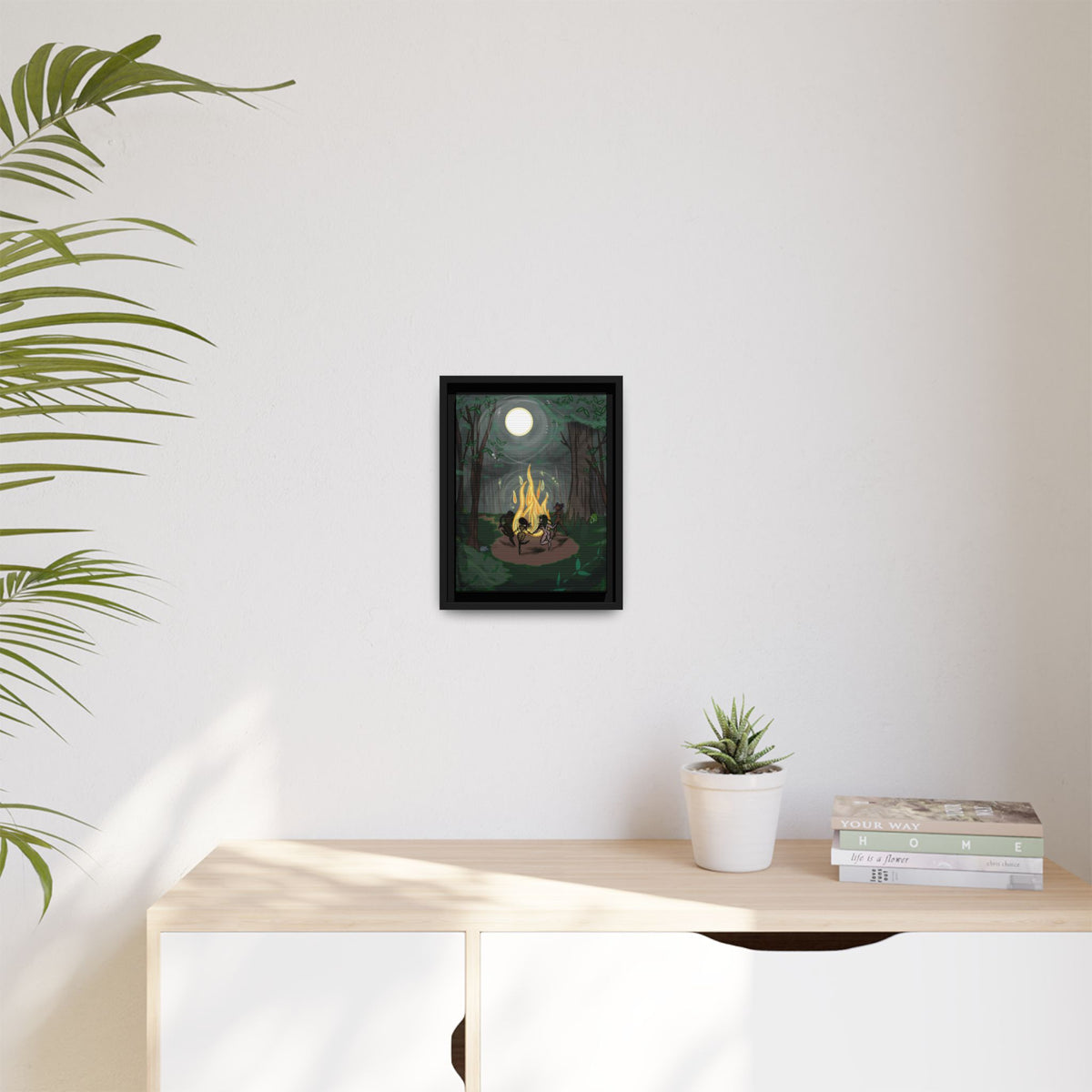 Full Moon Forest Coven Ritual Framed Print on Matte Canvas by Lauryn