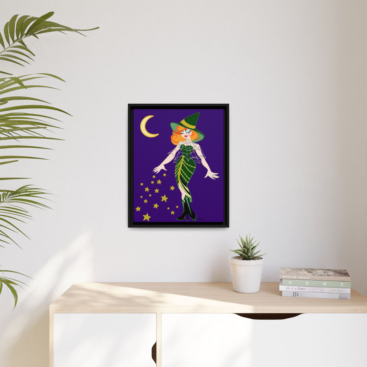 A Fashionable Witch Framed Print on Matte Canvas by Lauryn