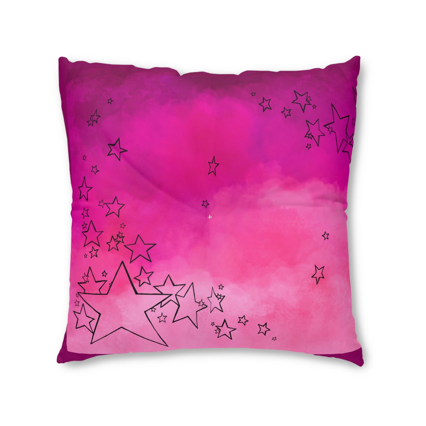 Pink Tufted  Square Floor Pillow with Star Illustration