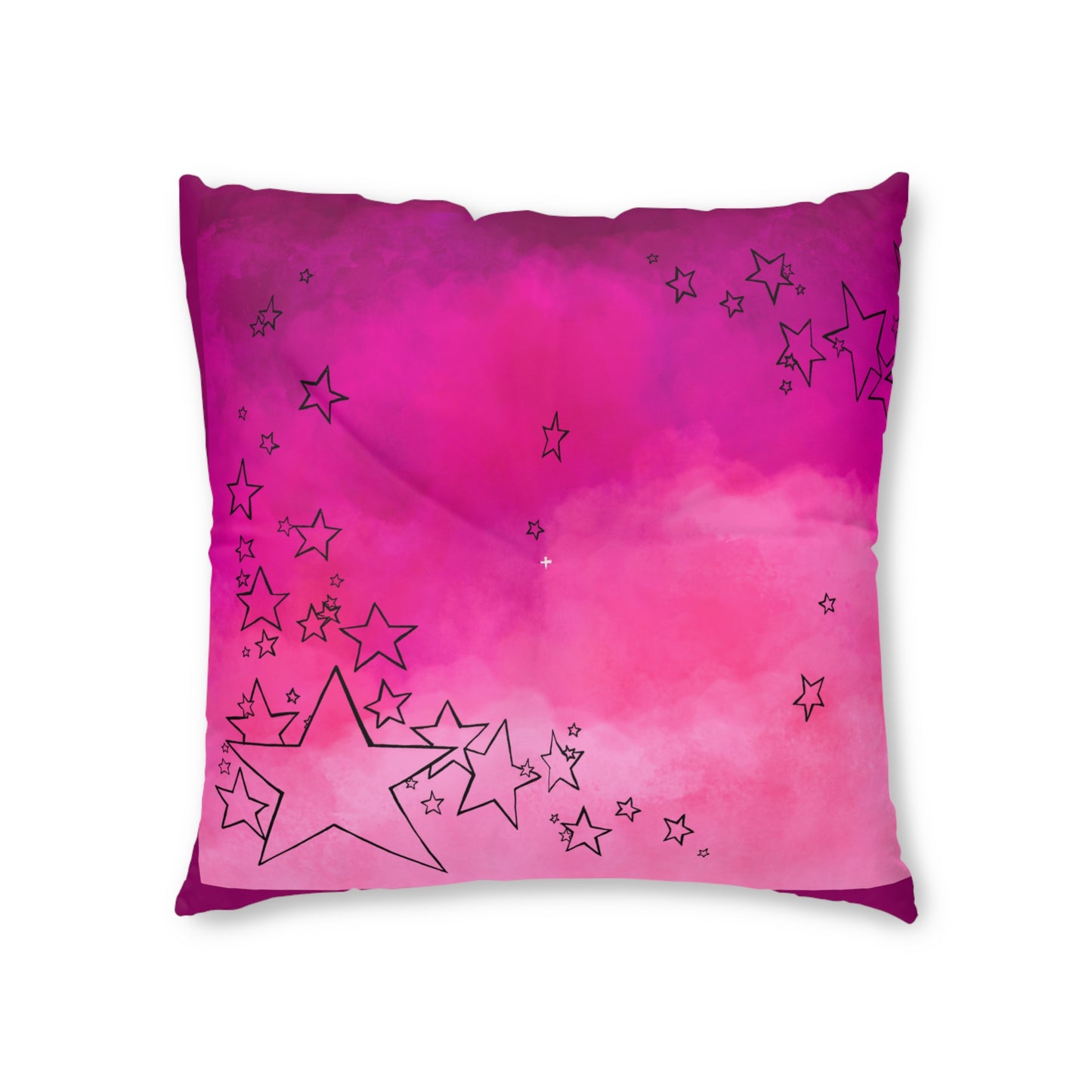 Pink Tufted  Square Floor Pillow with Star Illustration