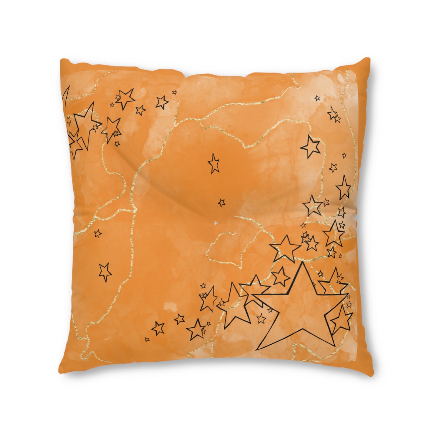Orange Tufted  Square Floor Pillow with Star Illustration