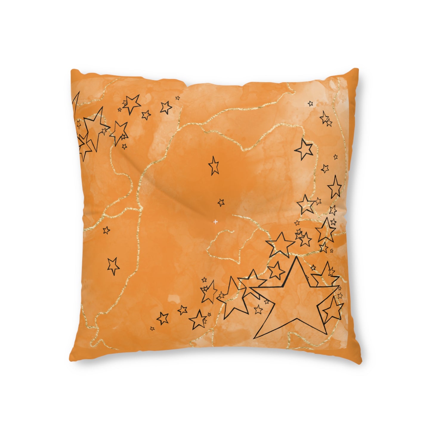 Orange Tufted  Square Floor Pillow with Star Illustration