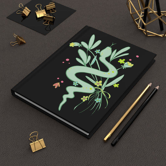 Green Floral Snake Blank Lined Journal