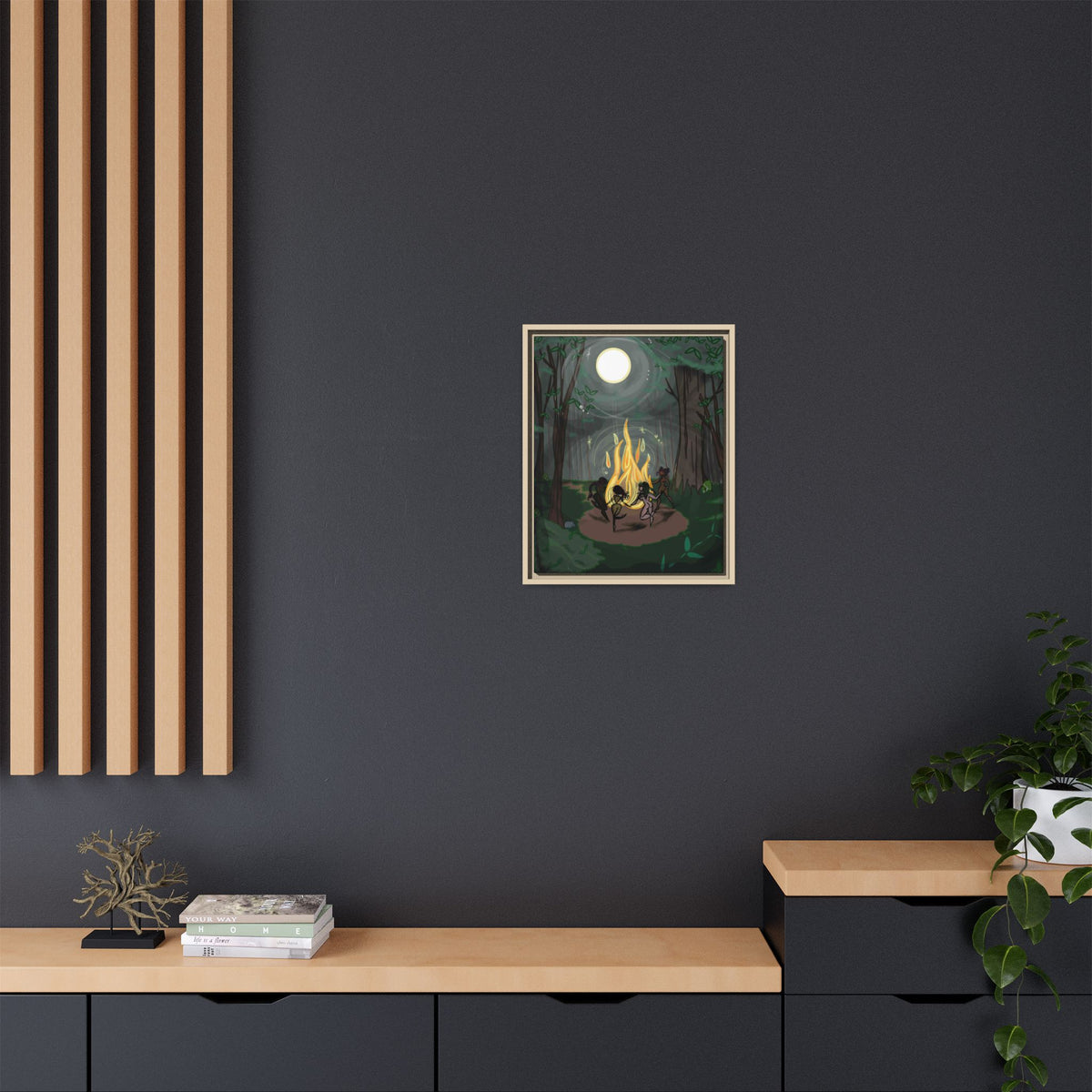 Full Moon Forest Coven Ritual Framed Print on Matte Canvas by Lauryn