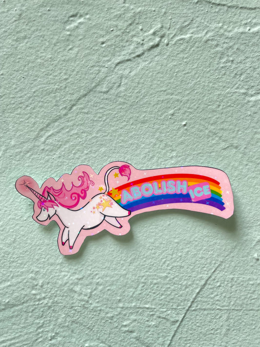 Abolish Ice Rainbow Unicorn Sparkle Vinyl Sticker