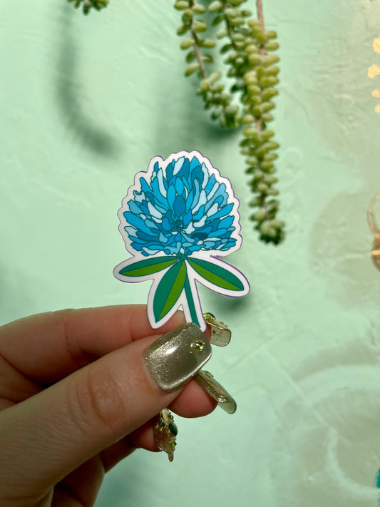 Bright Blue Clover Flower Glossy Vinyl Sticker