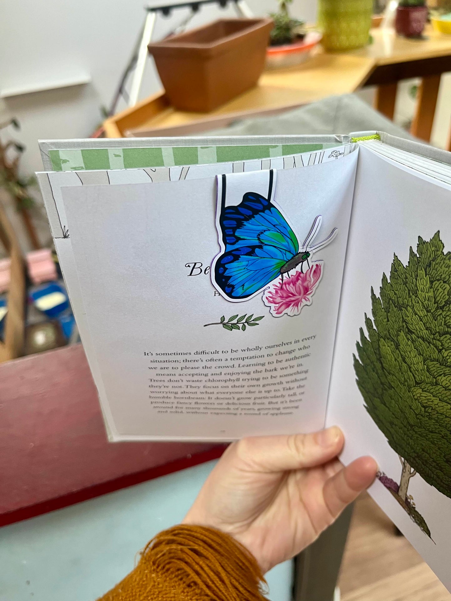 Cerulean Blue Butterfly Resting on a Pink Flower Magnetic Bookmark
