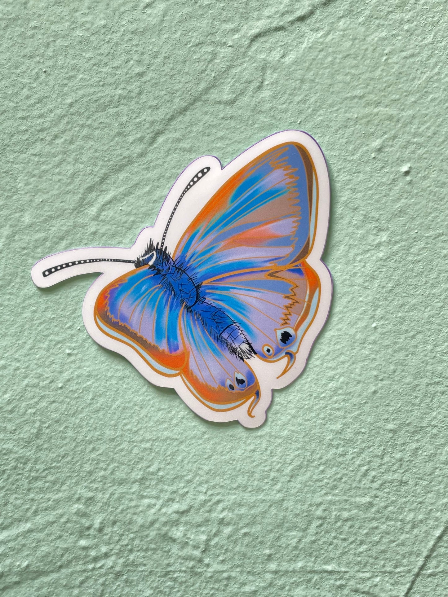 Orange & Blue  Butterfly Glossy Vinyl Sticker