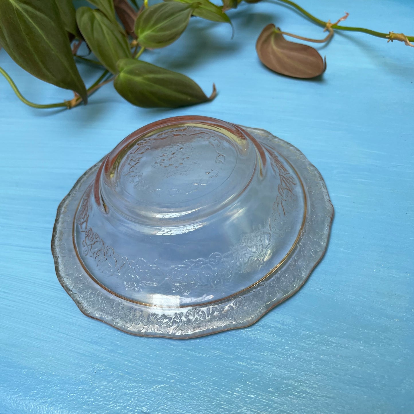 Small Pink Federal Glass Normande Berry Bowl