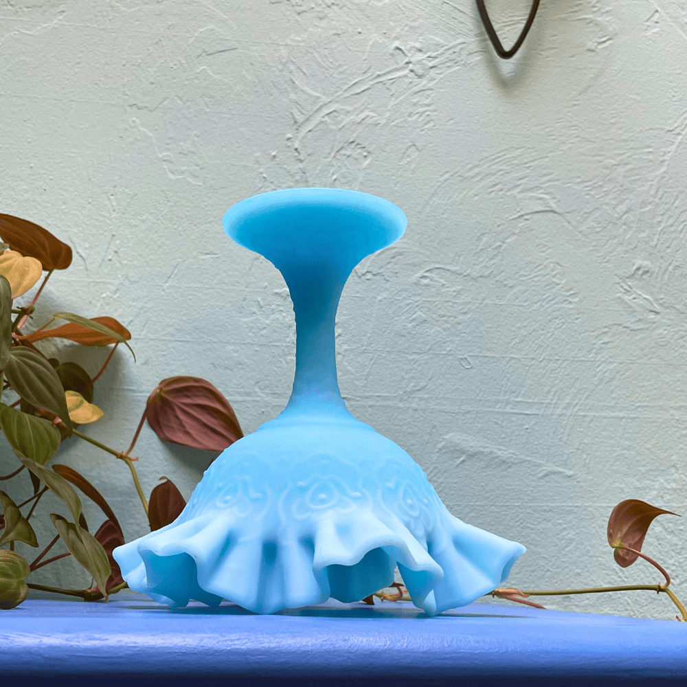 Fenton Blue Satin Milk Glass Persian Medallion Stemmed Chalice