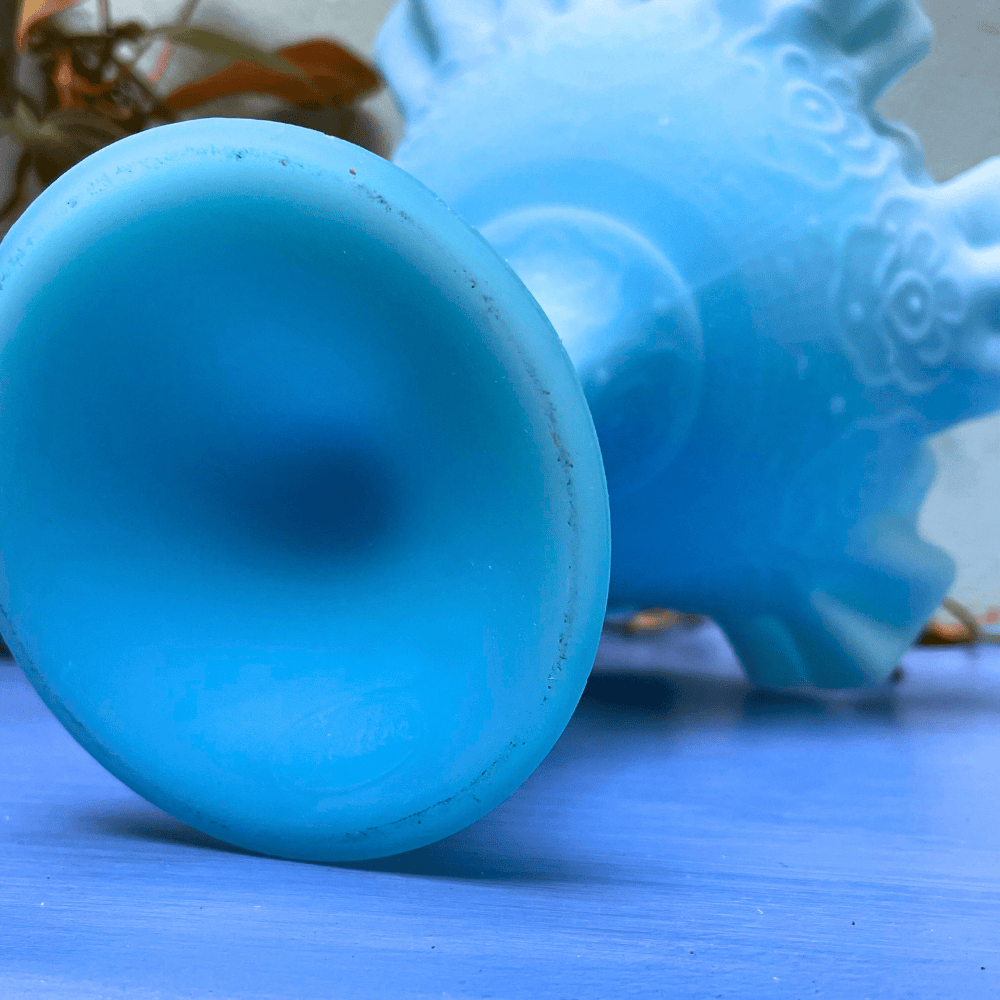 Fenton Blue Satin Milk Glass Persian Medallion Stemmed Chalice