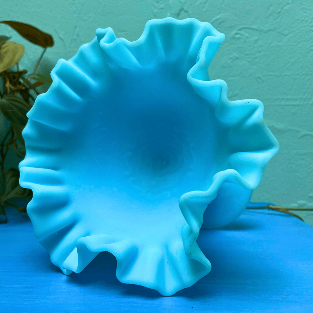 Fenton Blue Satin Milk Glass Persian Medallion Stemmed Chalice