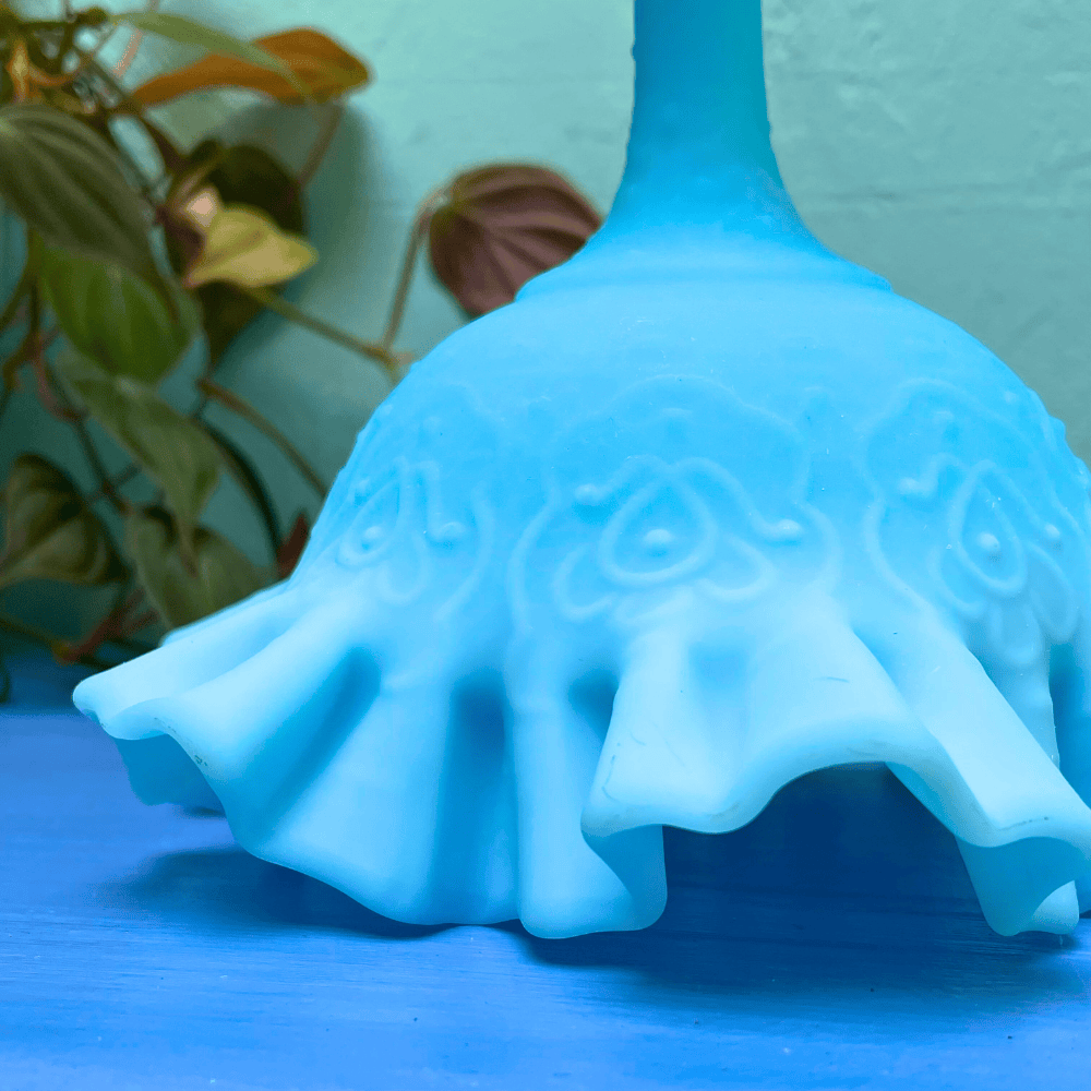 Fenton Blue Satin Milk Glass Persian Medallion Stemmed Chalice