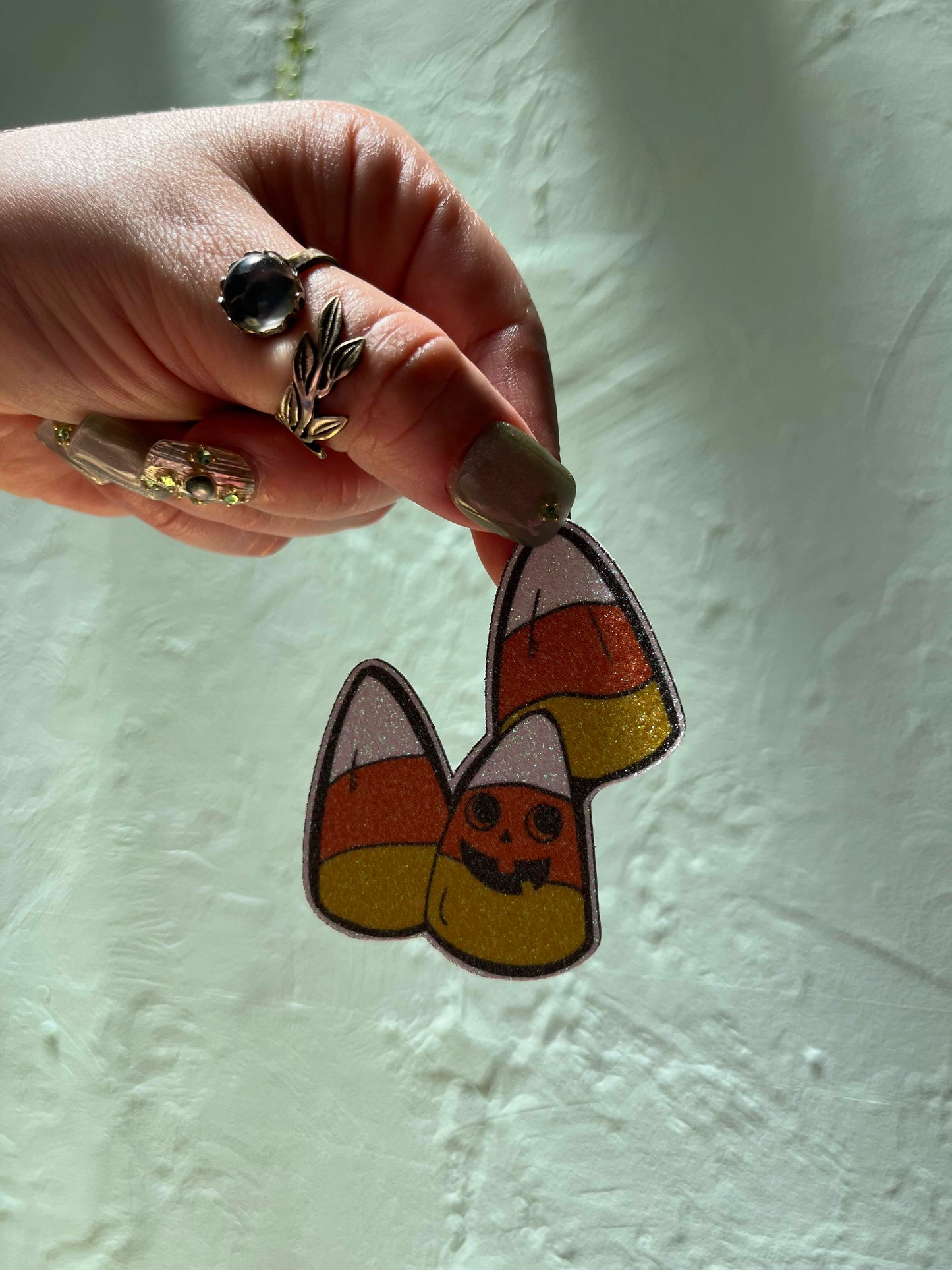 Glitter Candy Corn Jack-o-lantern Trio Sticker
