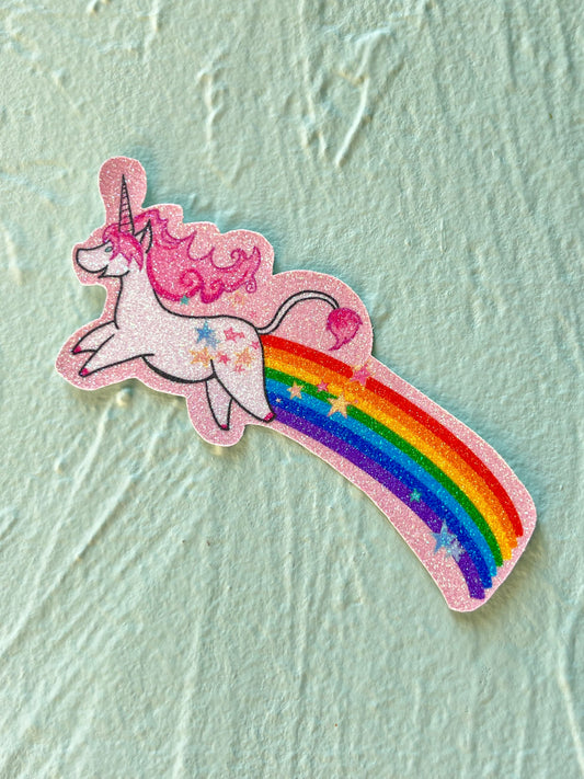 Unicorn Pooping a Rainbow Glitter Sticker