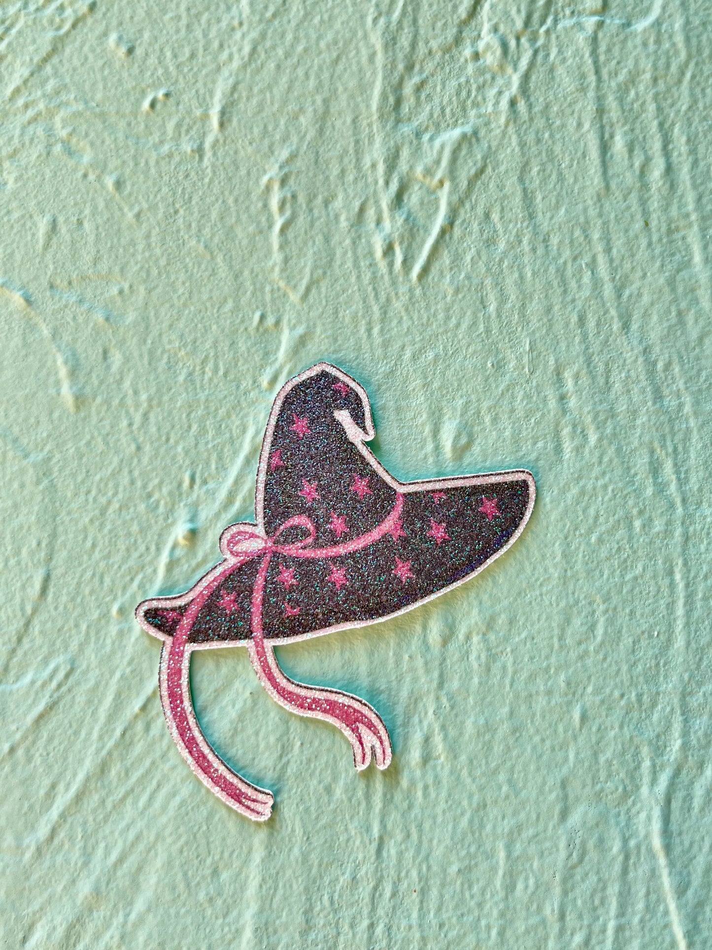 Wimsigoth Witches Hat with Pink Stars Glitter Sticker