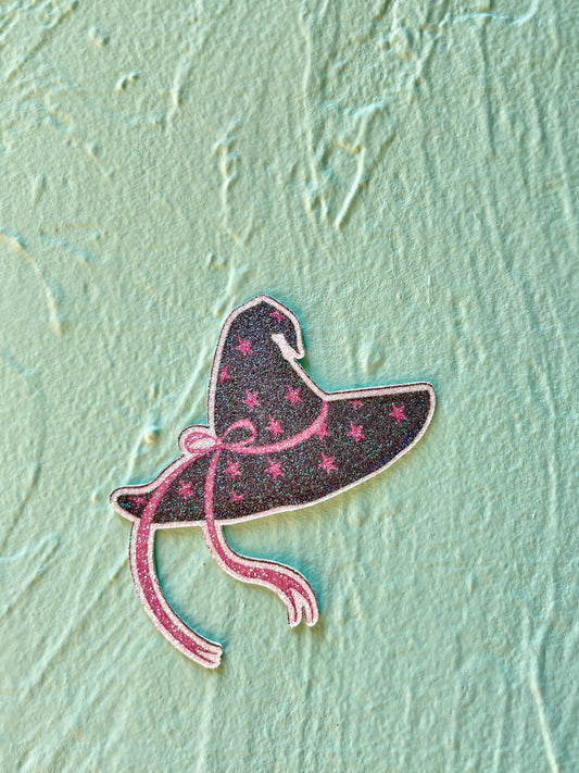 Wimsigoth Witches Hat with Pink Stars Glitter Sticker