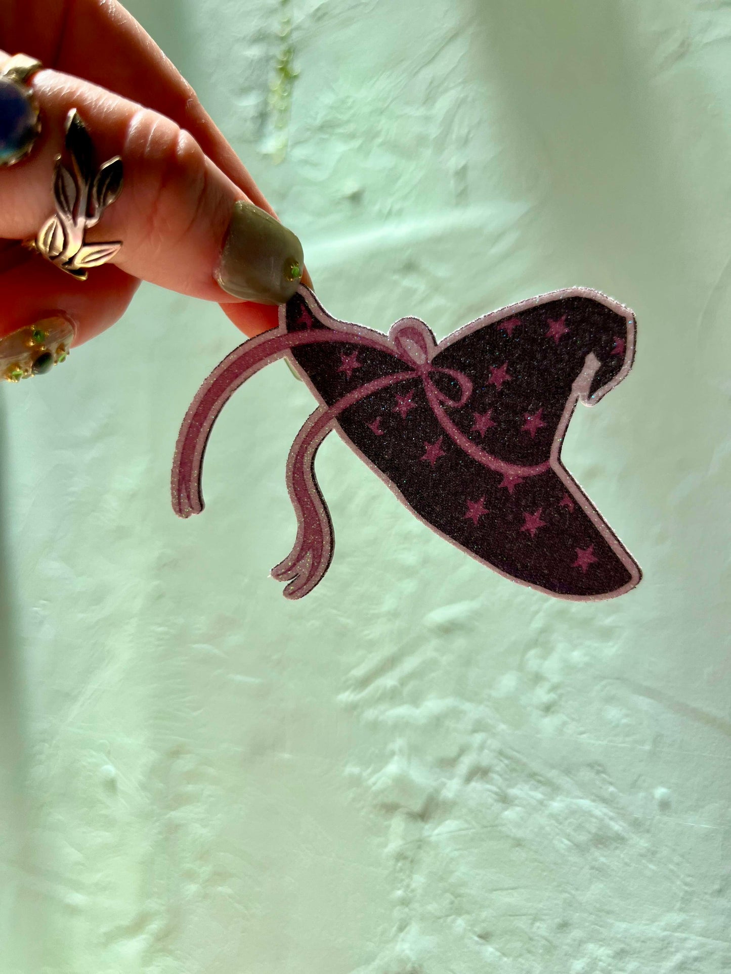 Wimsigoth Witches Hat with Pink Stars Glitter Sticker