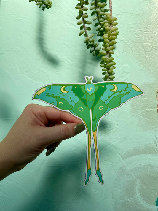 Neon Green Chinese Moon Moth Glossy Vinyl Sticker