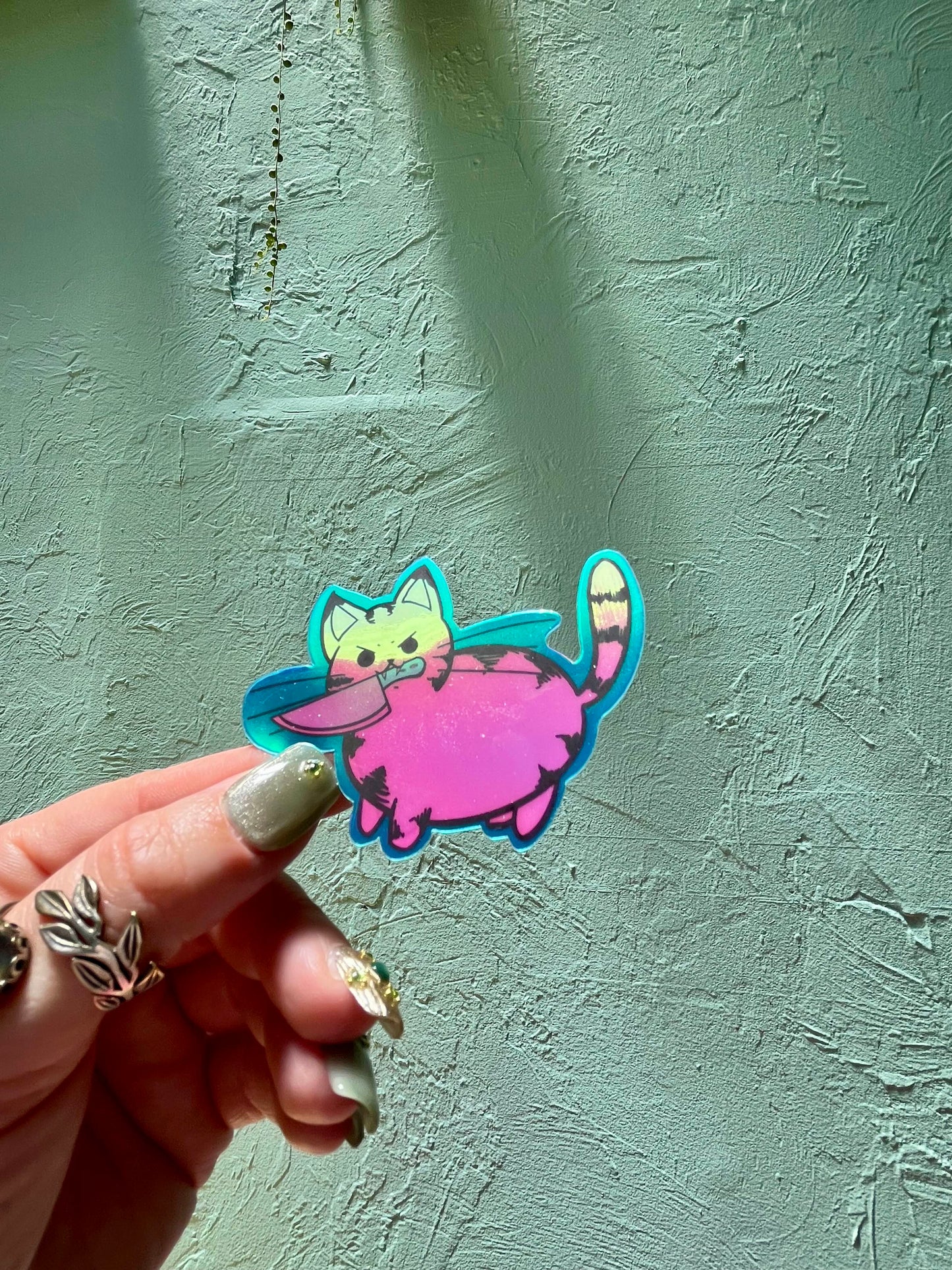 Stabby Cat Holographic Sticker