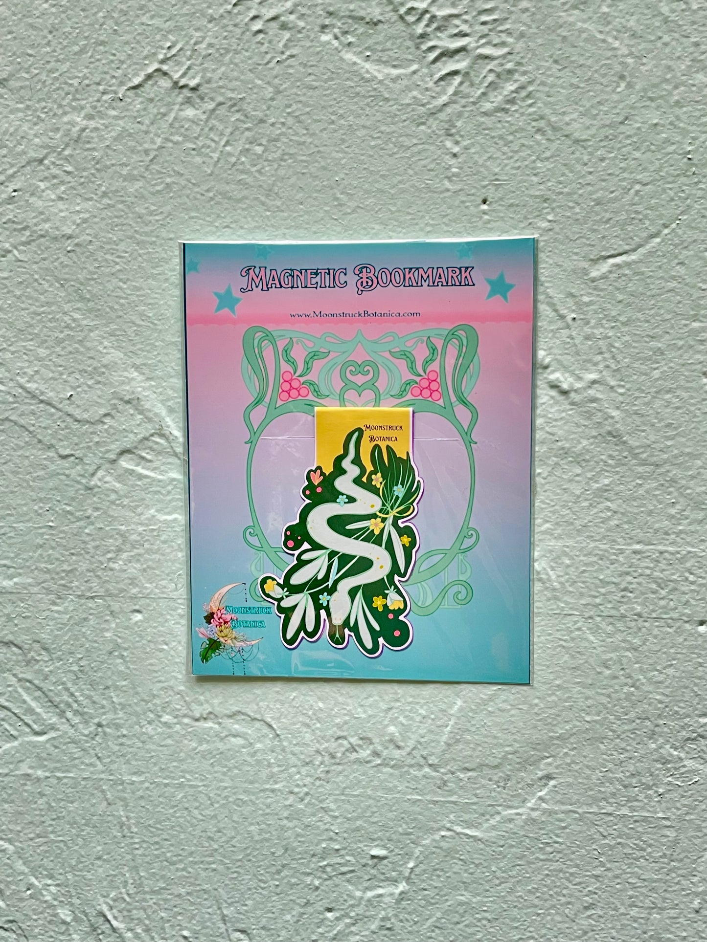 Green Floral Snake Motif Magnetic Bookmark